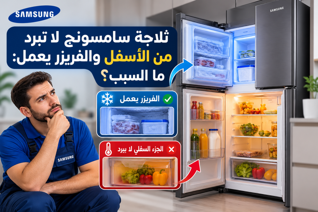 ثلاجة سامسونج لا تبرد من الأسفل والفريزر يعمل: ما السبب؟